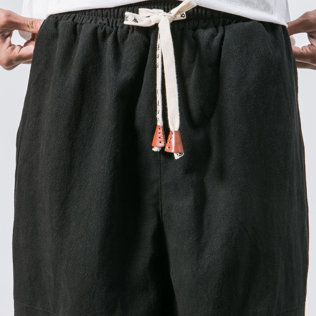 Herren nan relaxed Fit Leinen-Jogger mit Tunnelzug, eingesetzten Knieteilen und elastischen Bündchen EB