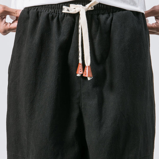 Herren nan relaxed Fit Leinen-Jogger mit Tunnelzug, eingesetzten Knieteilen und elastischen Bündchen EB