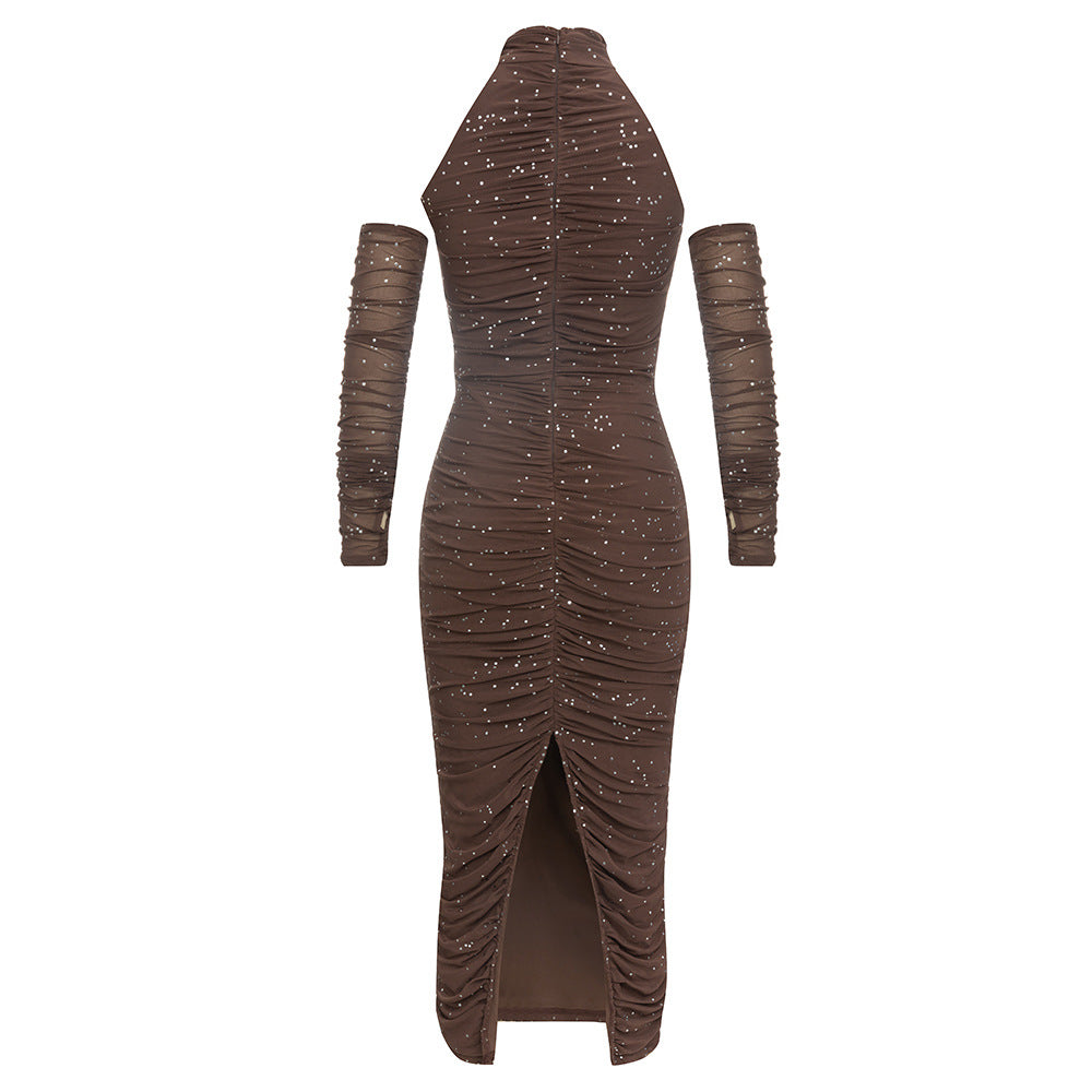 Damen Elegantes Abendkleid mit taillierter Silhouette und transparenter Ärmeldetails EB