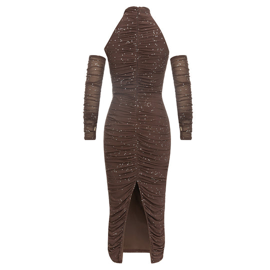 Damen Elegantes Abendkleid mit taillierter Silhouette und transparenter Ärmeldetails EB