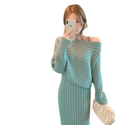 Damen Off-Shoulder Strickkleid im Rippdesign EB