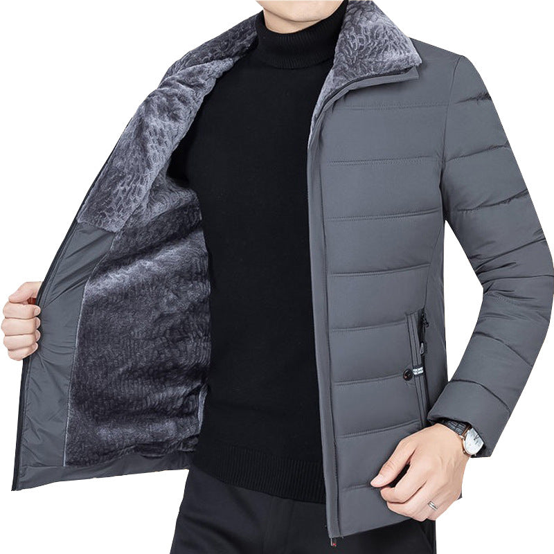 Herren Wattierte Winterjacke mit weichem Plüschfutter, Stehkragen und schmaler Steppung EB