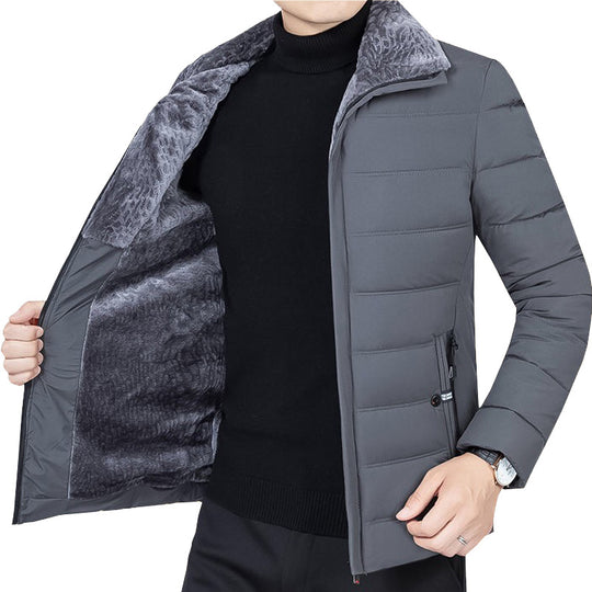 Herren Wattierte Winterjacke mit weichem Plüschfutter, Stehkragen und schmaler Steppung EB