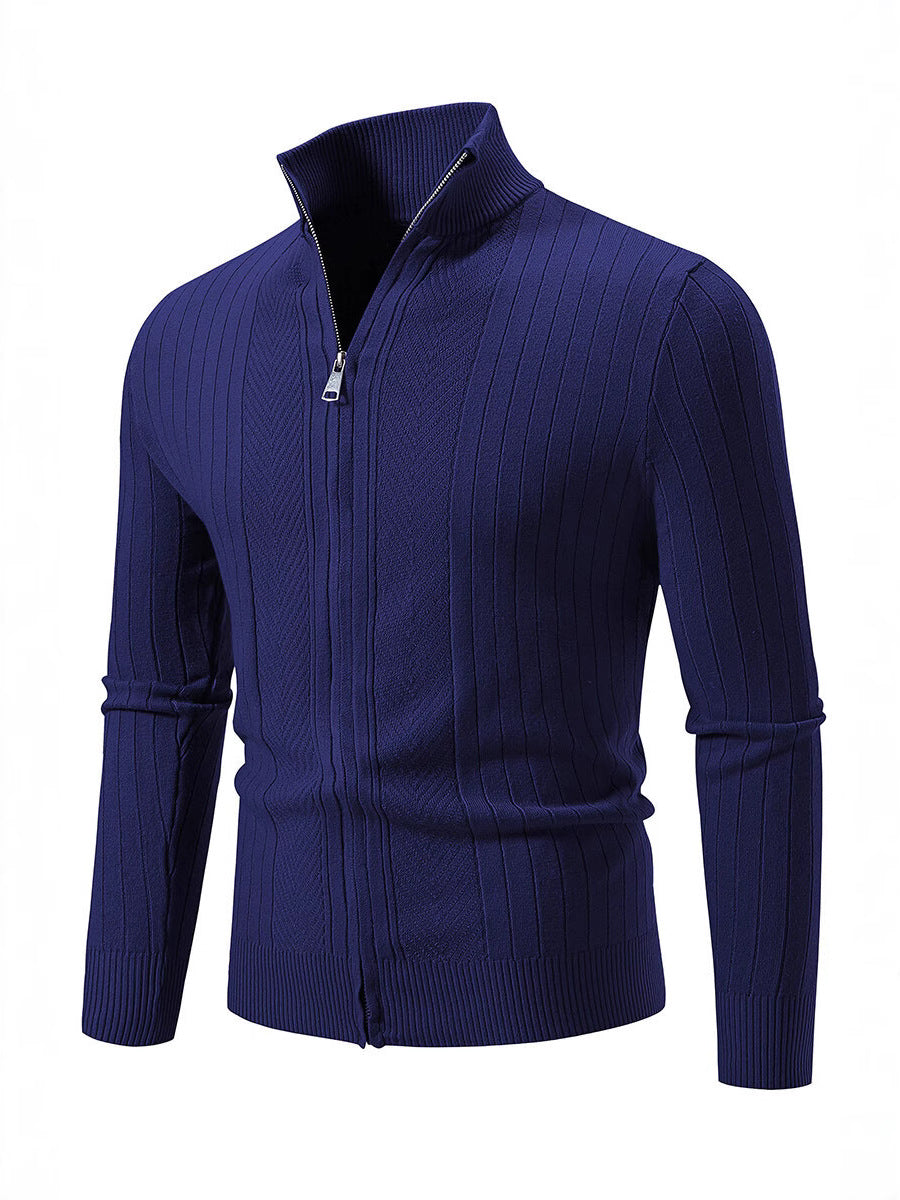 Herren Strickpullover mit hochschließendem Reißverschluss und feinem Rippdesign EB