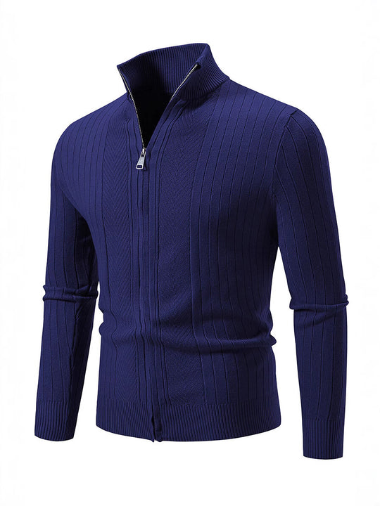 Herren Strickpullover mit hochschließendem Reißverschluss und feinem Rippdesign EB