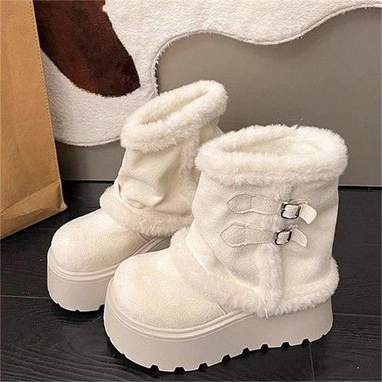 Damen Stiefeletten mit flauschigem Innenfutter und modischen Schnallendetails EB