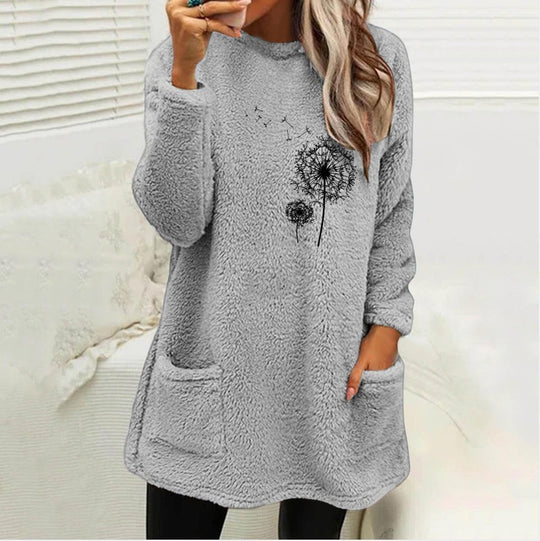 Damen Fleece-Tunika mit Dandelion-Motiv und praktischen Taschen EB