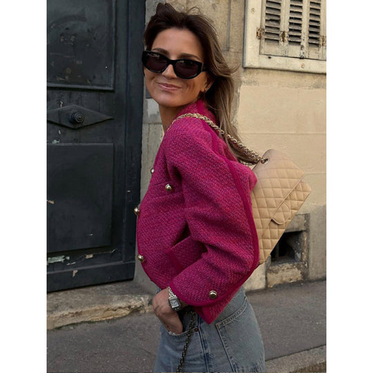 Damen Tweedjacke mit goldenen Knopfdetails EB