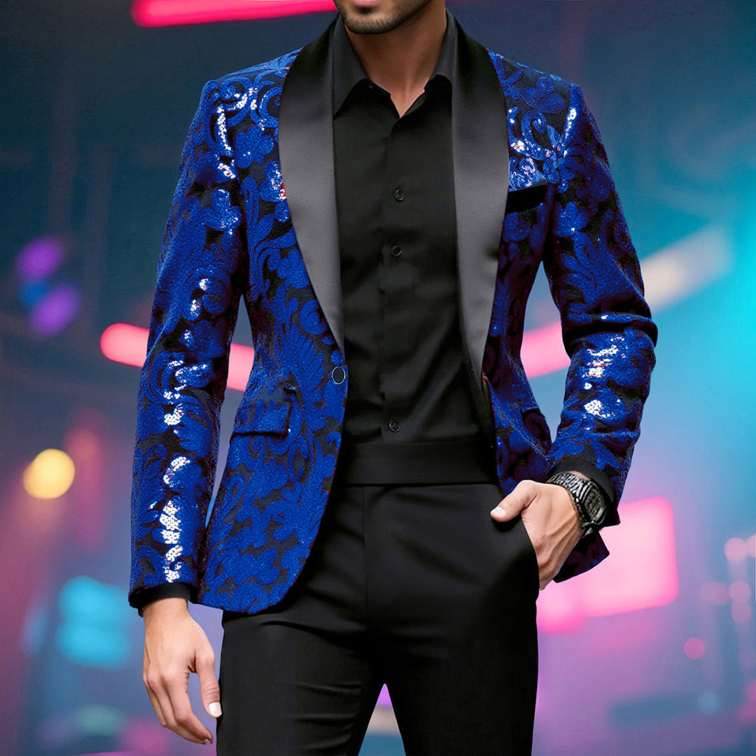 Herren glamouröser Pailletten-Blazer mit floralem Design und elegantem Schnitt EB