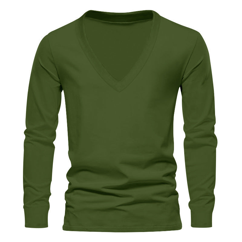 Herren V-Ausschnitt Langarm-T-Shirt mit hochwertigem Baumwollmix und bequemer Passform EB