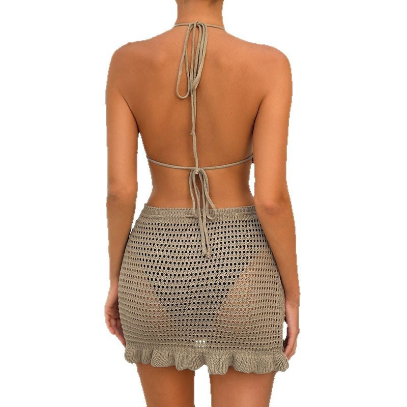 Damen Häkel-Bikini-Set mit rüschenbesetzten Details und verstellbarem Bund EB