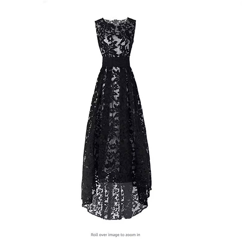 Damen Spitzen-Maxikleid mit elegantem langen Überwurf und floralen Details EB