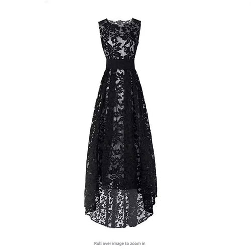 Damen Spitzen-Maxikleid mit elegantem langen Überwurf und floralen Details EB