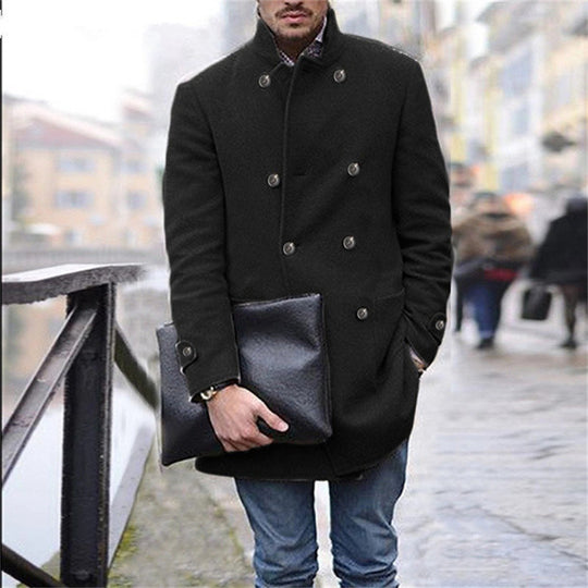Herren eleganter Wintermantel mit doppelter Knopfleiste und wärmendem Innenfutter EB