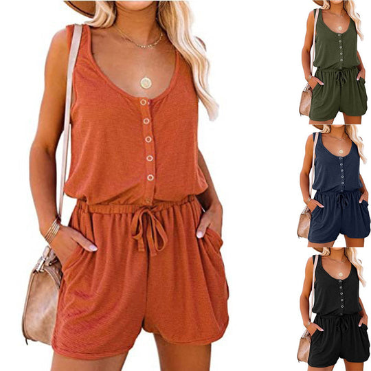 Damen Praktischer Jumpsuit mit Knopfdetails und verstellbarem Bund EB