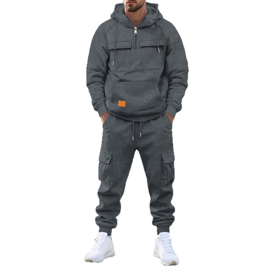 Herren nan technischer Oversize-Hoodie mit Halbzip, Kapuze, Kängurutasche und aufgesetzten Utility-Taschen EB