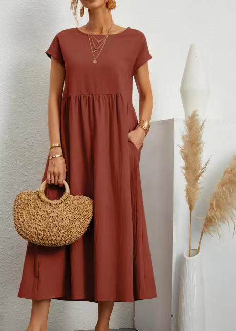Damen Midikleid mit Lässigem Schnitt und Seitlichen Taschen EB
