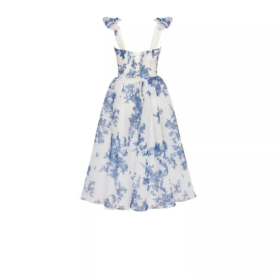 Damen Midikleid mit floralem Spitzenoberteil und zarten Rüschendetails EB