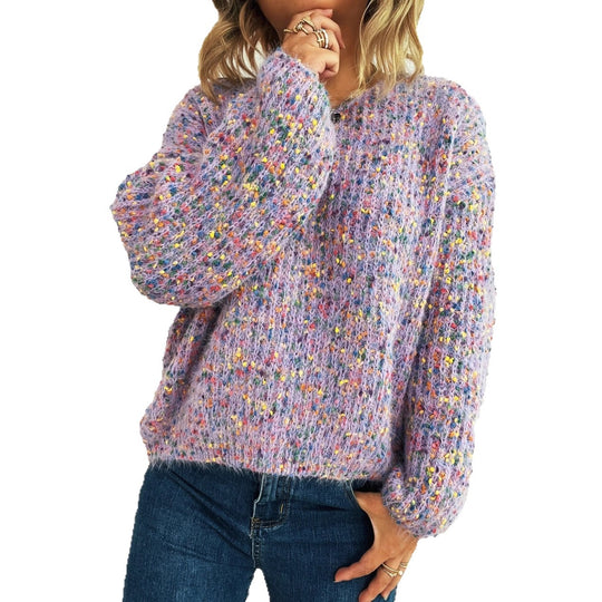 Damen komfortabler Strickpullover mit buntem Strukturmuster und weit geschnittenen Ärmeln EB
