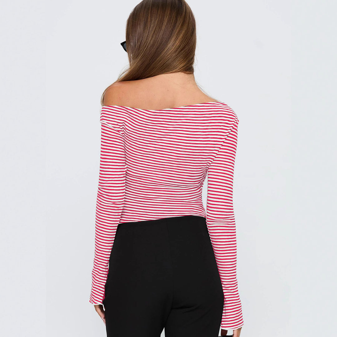 Damen Trendiges Oberteil mit asymmetrischem Ausschnitt und punktiertem Design EB