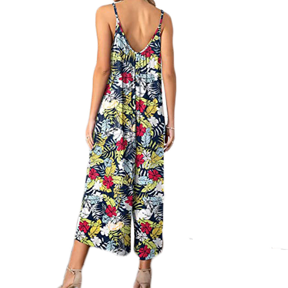 Damen Lässiger Jumpsuit mit floralem Design und weitem Bein EB