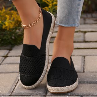 Damen  atmungsaktive Strick-Espadrilles mit geflochtener Jute-Sohle und flexiblem Memory-Fußbett EB