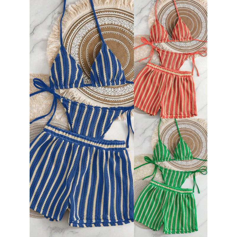 Damen Zweiteiliges Freizeitbadeoutfit mit verstellbarem Oberteil und elastischen Shorts EB