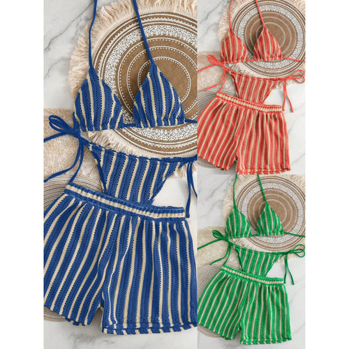 Damen Zweiteiliges Freizeitbadeoutfit mit verstellbarem Oberteil und elastischen Shorts EB