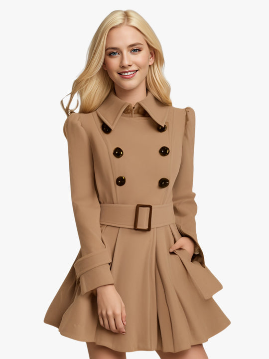 Damen eleganter Trenchcoat mit ausgestelltem Schnitt und französischem Kragen EB