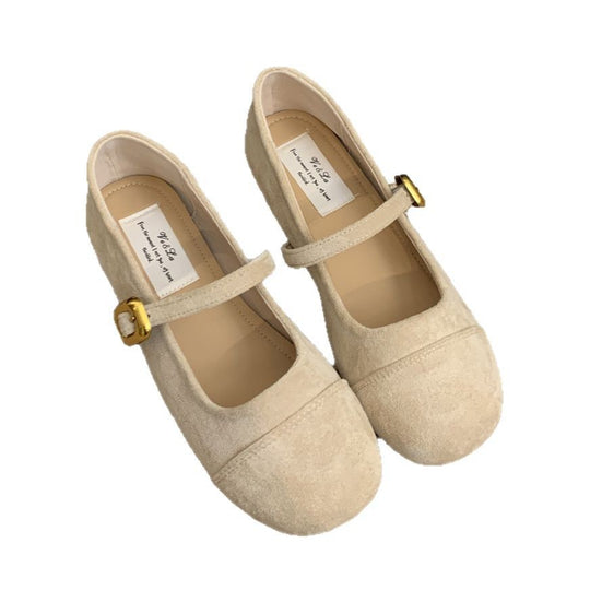 Damen elegante Mary Jane Ballerinas mit verstellbarem Riemen und modischem Wildlederoberteil EB