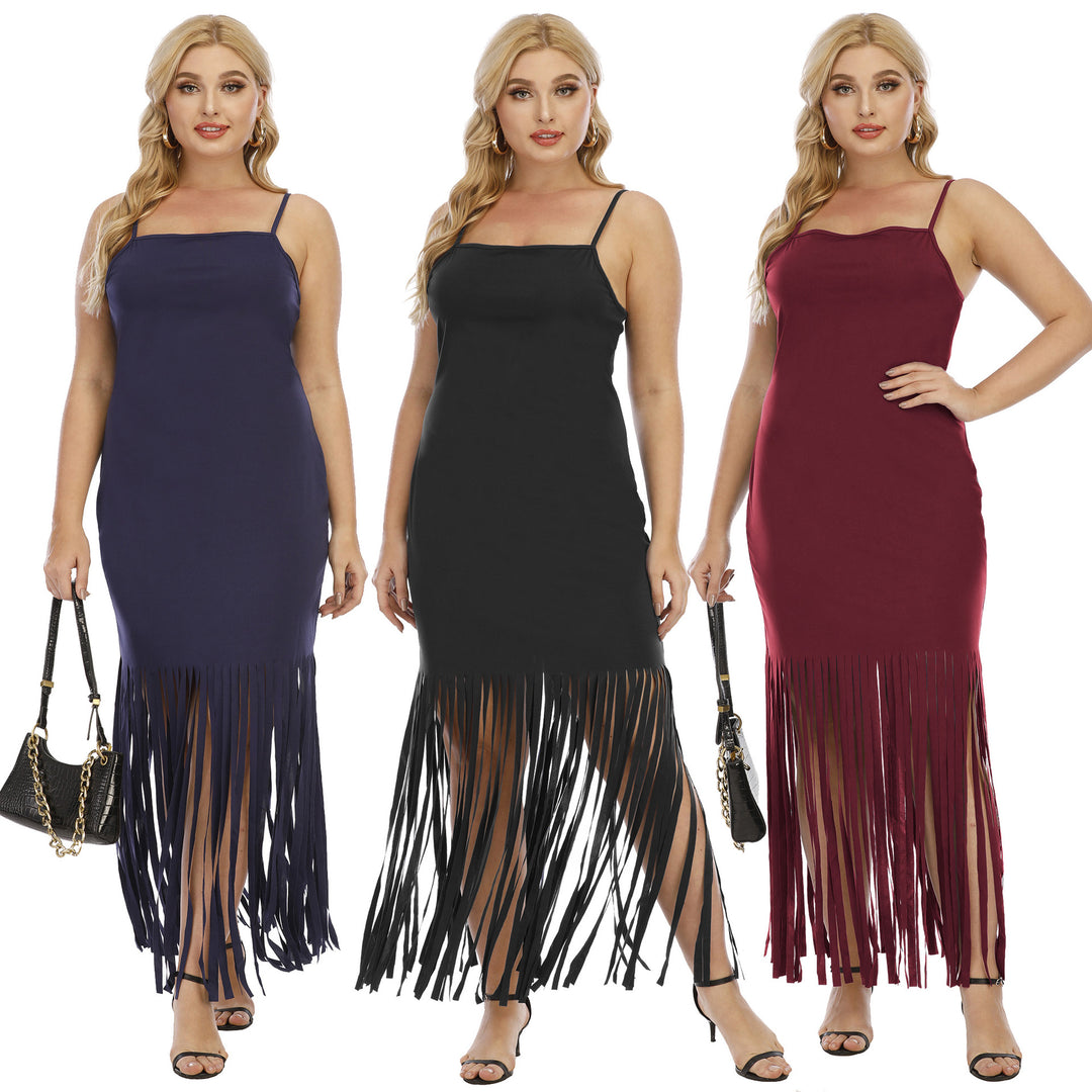 Damen Maxikleid mit fransigem Design EB