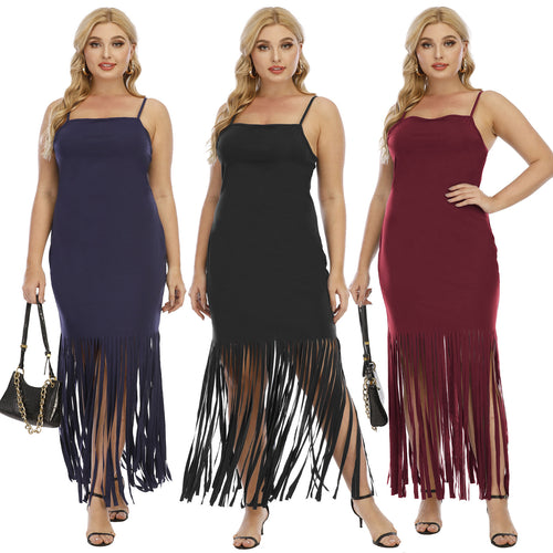 Damen Maxikleid mit fransigem Design EB