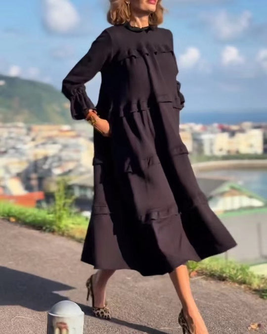 Damen Maxikleid mit raffinierten Falten und eleganten Puffärmeln Heidi-Mode