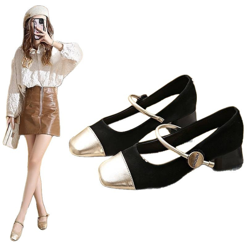 Damen Mary Jane Schuhe mit glänzendem Absatz EB
