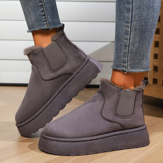 Damen  gefütterte Chelsea-Boots im Velours‑Look mit hohem Plateau‑Sohlenprofil und weichem Innenfutter EB