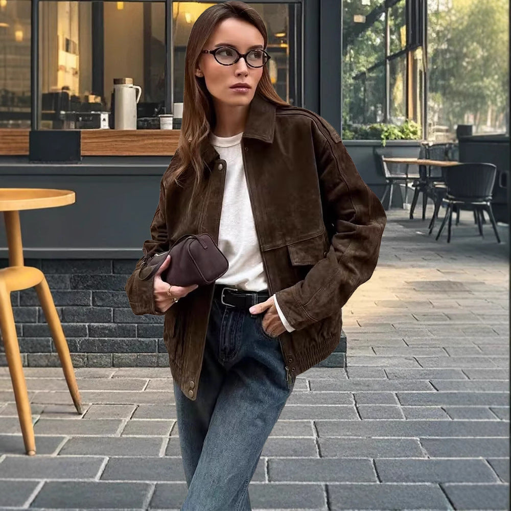 Damen Modische Wildlederjacke im lässigen Stil EB
