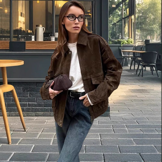 Damen Modische Wildlederjacke im lässigen Stil EB