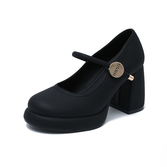 Damen elegante Mary Jane Pumps mit modischem Blockabsatz und Schnalle EB