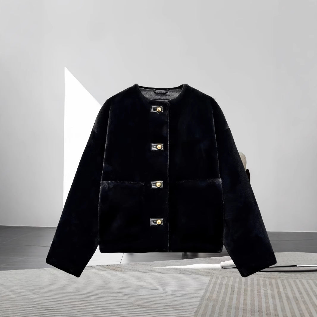 Damen weiche und luxuriöse Jacke aus Kunstfell EB