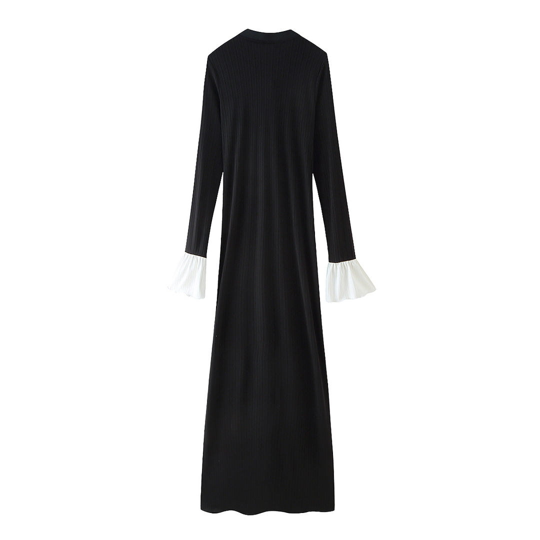 Damen Maxikleid mit eleganten Rüschenärmeln und Knopfdetails EB