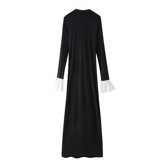 Damen Maxikleid mit eleganten Rüschenärmeln und Knopfdetails EB