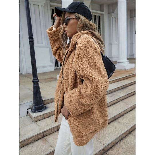 Damen Kuschelige Fleecejacke mit hohem Kragen und Reißverschluss EB
