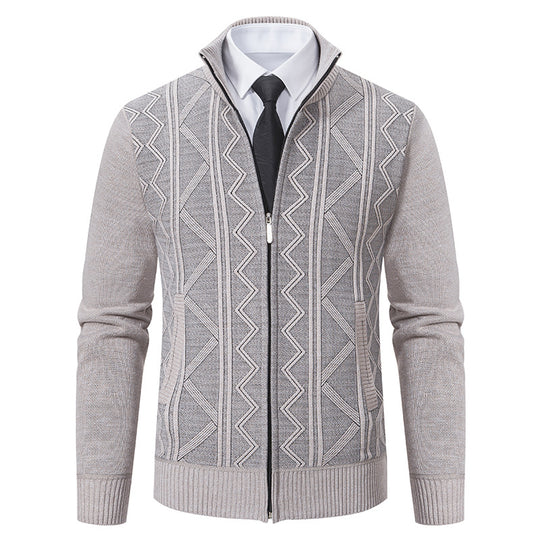 Herren nan Strickjacke mit Reißverschluss, Stehkragen und strukturierter Zopfmuster-Optik EB
