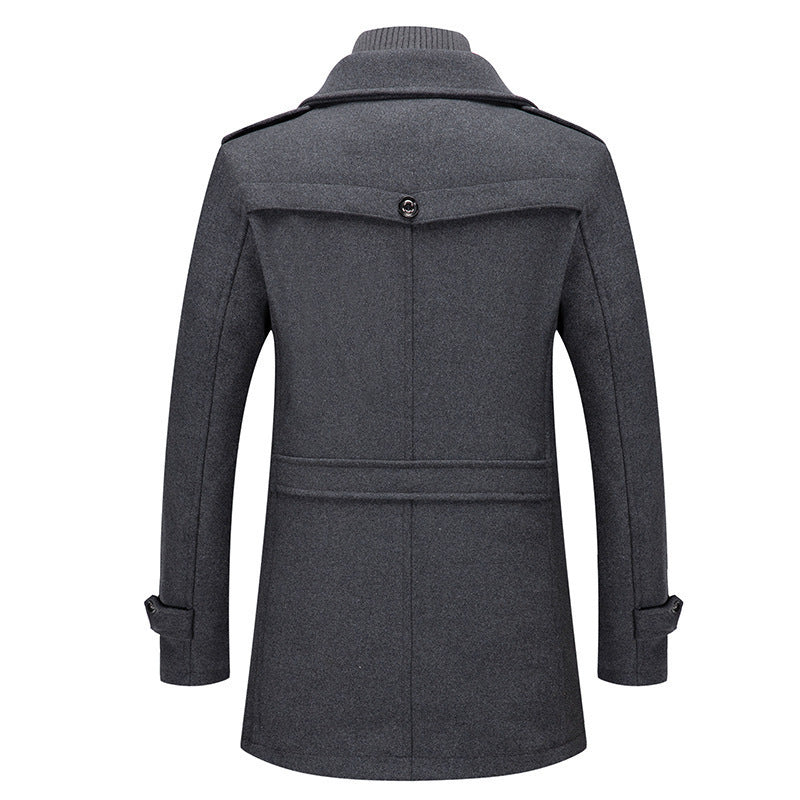 Herren nan eleganter zweireihiger Wollmantel mit abnehmbarem Strickkragen und verdecktem Reißverschluss EB