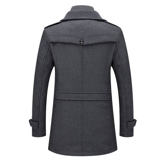 Herren nan eleganter zweireihiger Wollmantel mit abnehmbarem Strickkragen und verdecktem Reißverschluss EB
