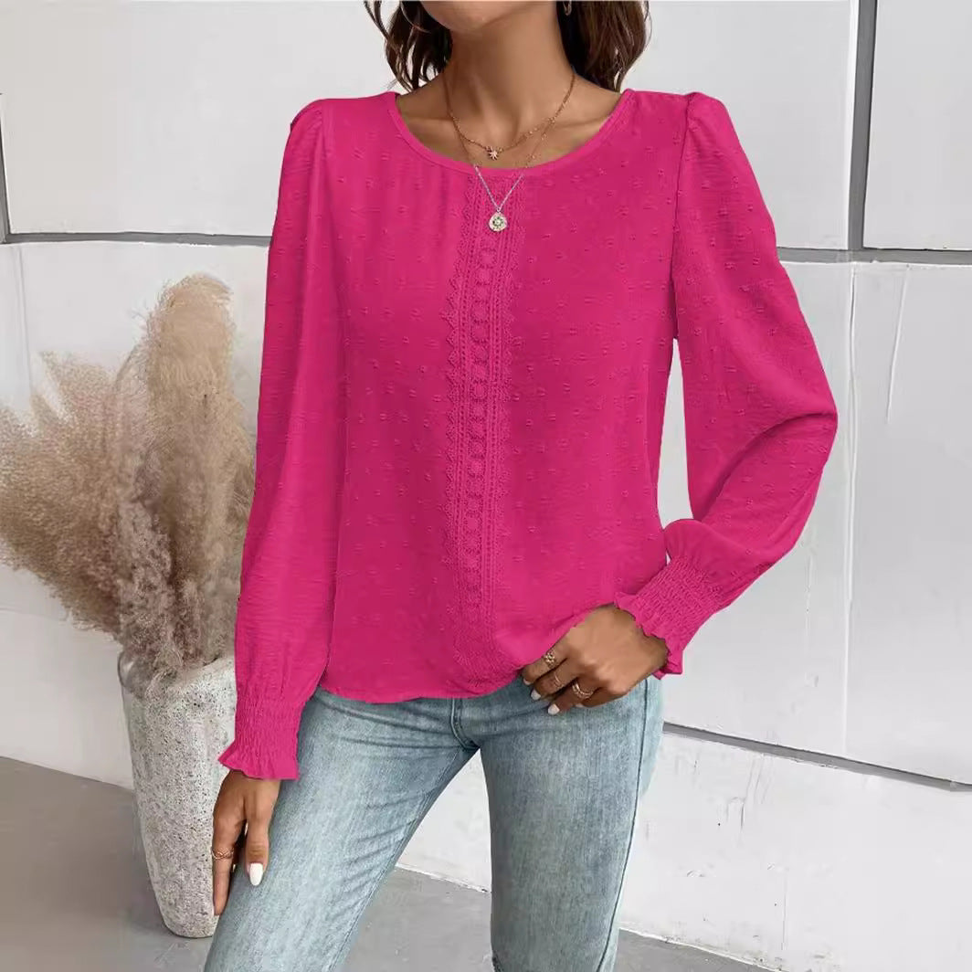 Damen luftige Bluse mit feinem Stickmuster EB