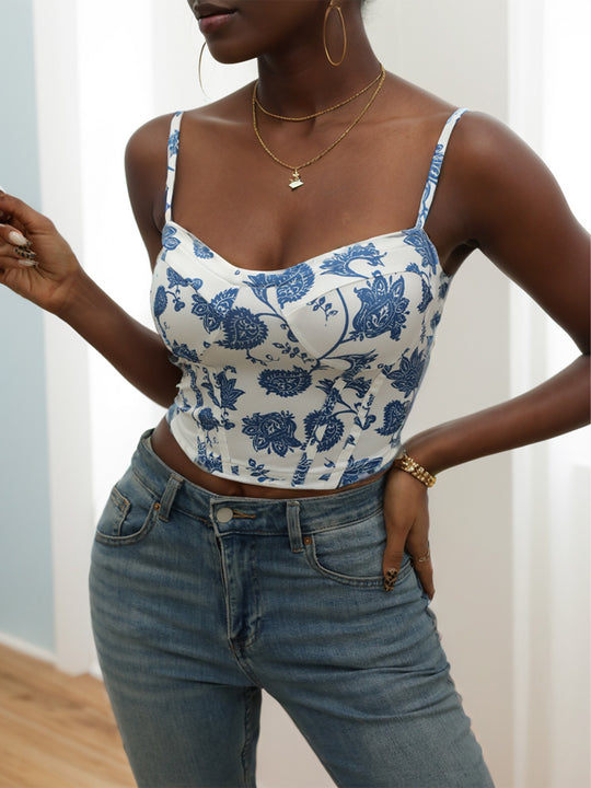 Damen Blütenmuster Cropped Top EB