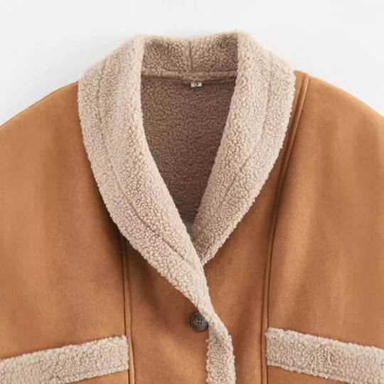 Damen kuschelige Übergangsjacke mit weichem Innenfutter und modischem Revers EB