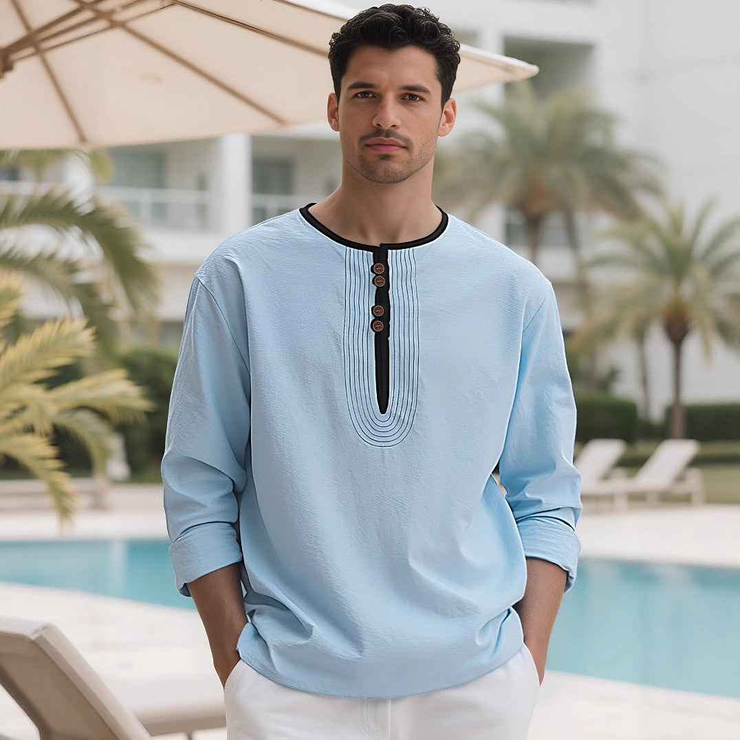 Herren Langarmshirt mit stylischem Knopfdesign EB