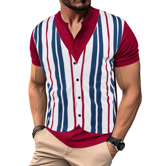 Herren Kurzarm-Henley-Shirt mit gestreiftem Design und modernem Schnitt EB